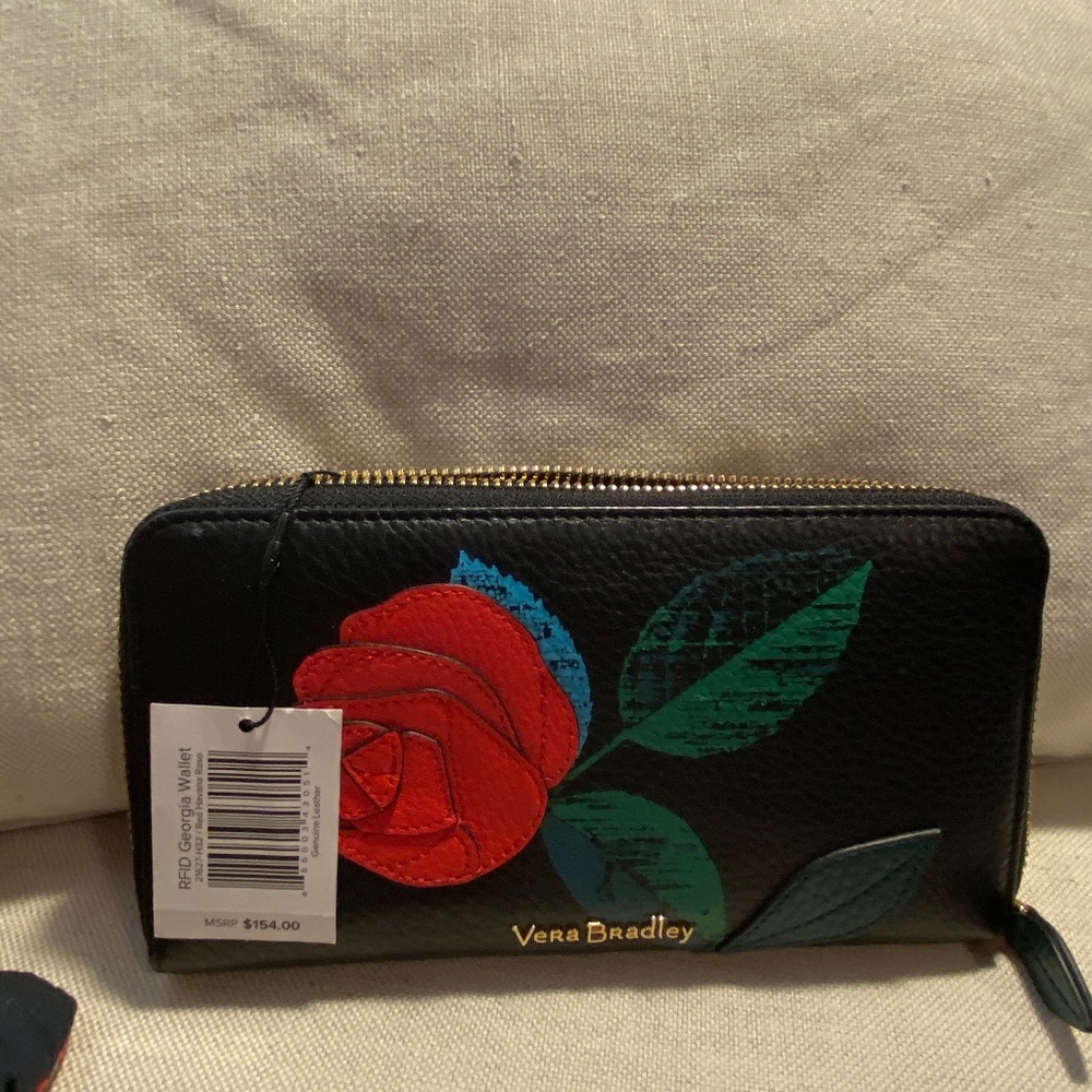 Vera Bradley genuine leather RFID zip around wallet
